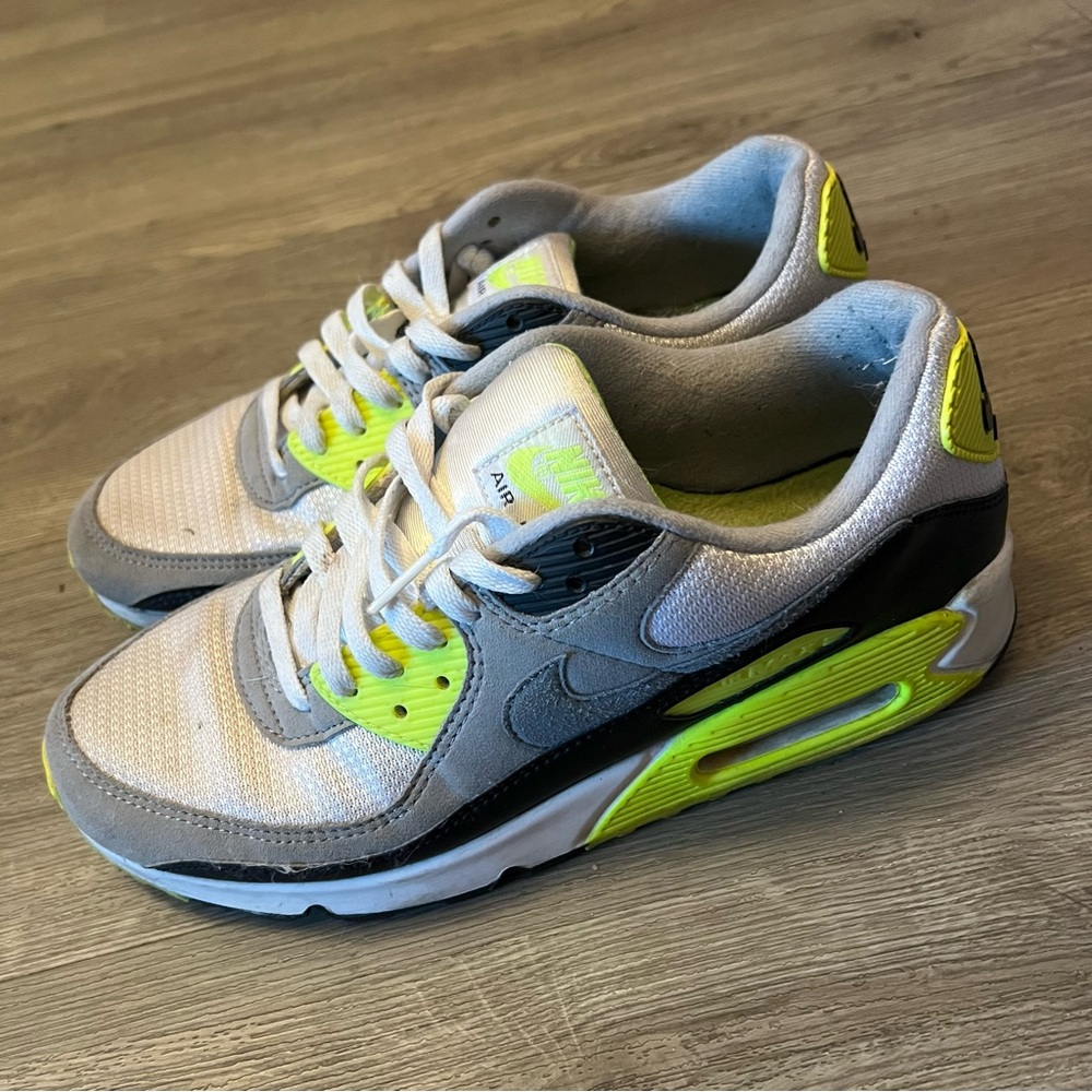 Nike Air Max 90 Sneakers - White, Gray, and Neon Yellow